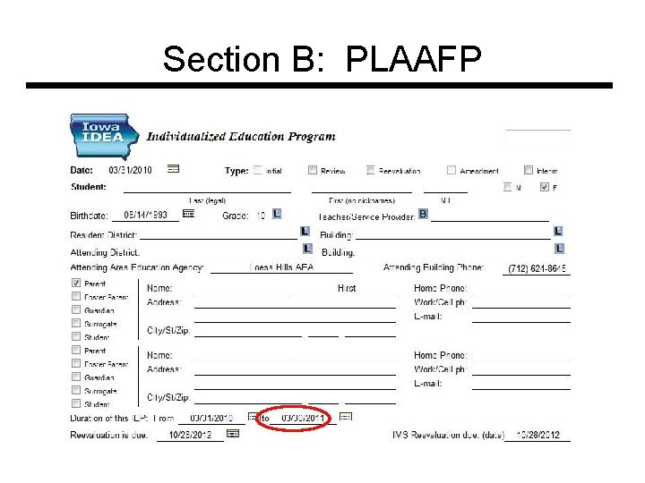 Section B: PLAAFP 