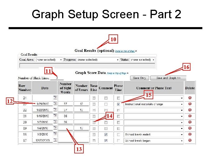 Graph Setup Screen - Part 2 10 16 11 15 12 14 13 