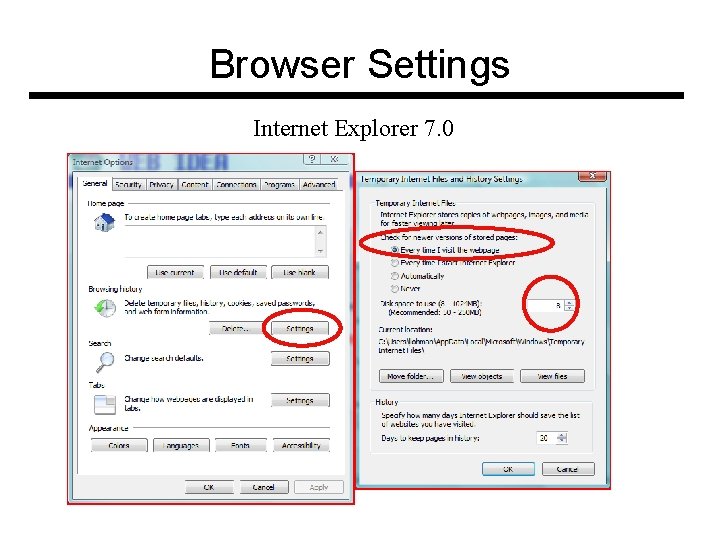 Browser Settings Internet Explorer 7. 0 