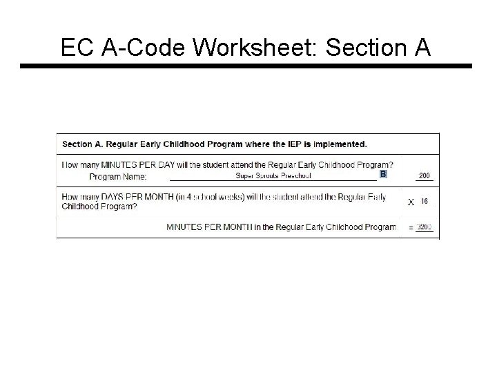 EC A-Code Worksheet: Section A 