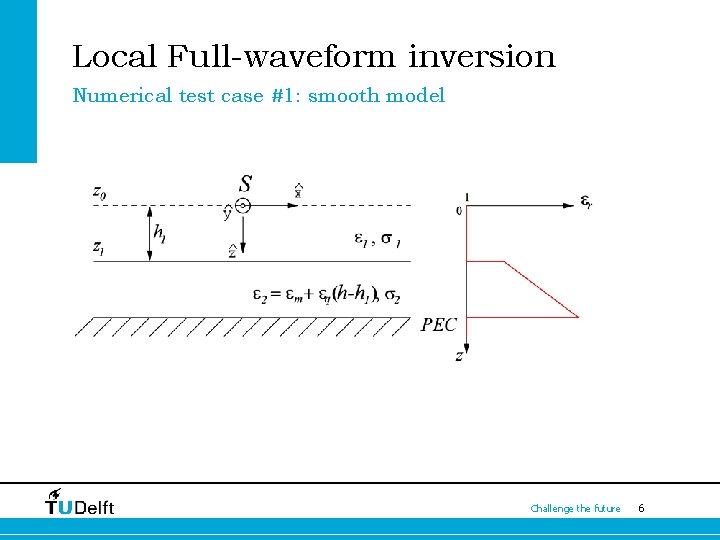Local Full-waveform inversion Numerical test case #1: smooth model Challenge the future 6 
