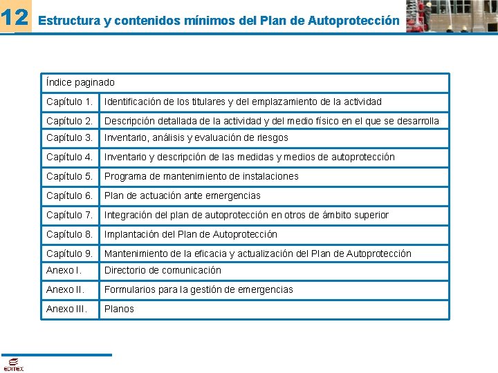 12 Estructura y contenidos mínimos del Plan de Autoprotección Índice paginado Capítulo 1. Identificación