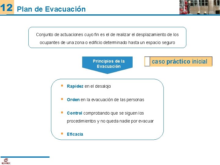 12 Plan de Evacuación Conjunto de actuaciones cuyo fin es el de realizar el