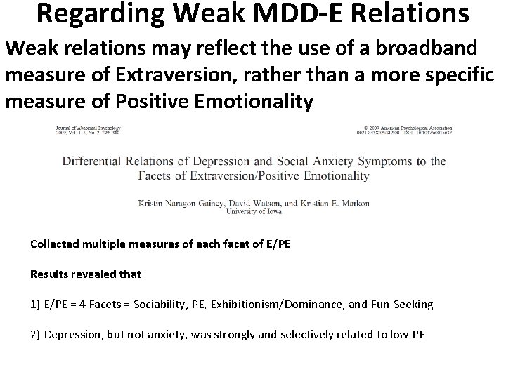 Regarding Weak MDD-E Relations Weak relations may reflect the use of a broadband measure