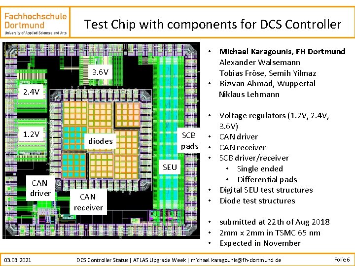 Test Chip with components for DCS Controller • Michael Karagounis, FH Dortmund Alexander Walsemann