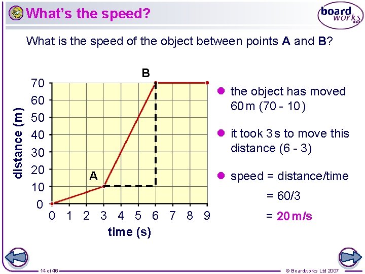 What’s the speed? distance (m) What is the speed of the object between points