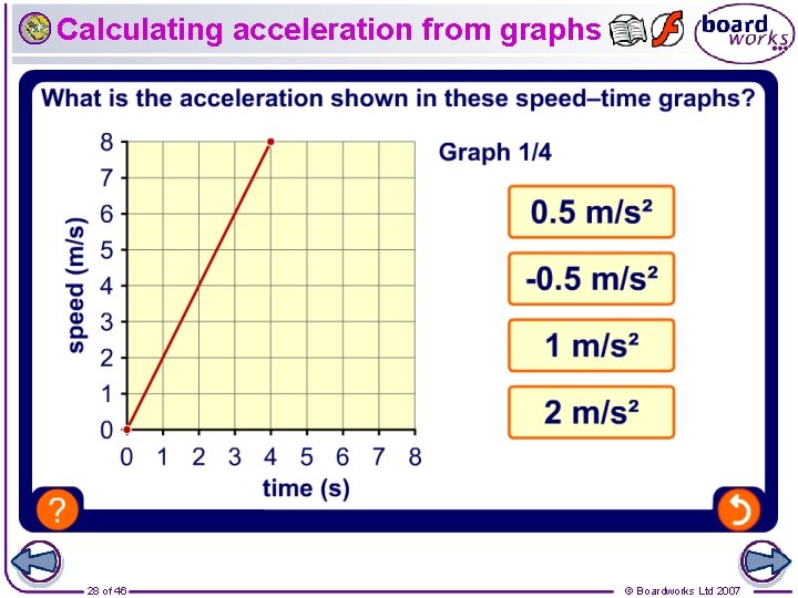 Calculating acceleration from graphs 28 of 46 © Boardworks Ltd 2007 