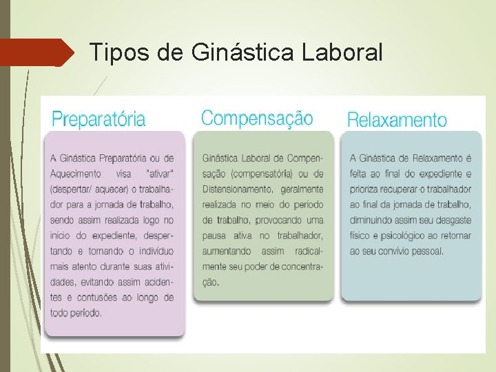 Tipos de Ginástica Laboral 