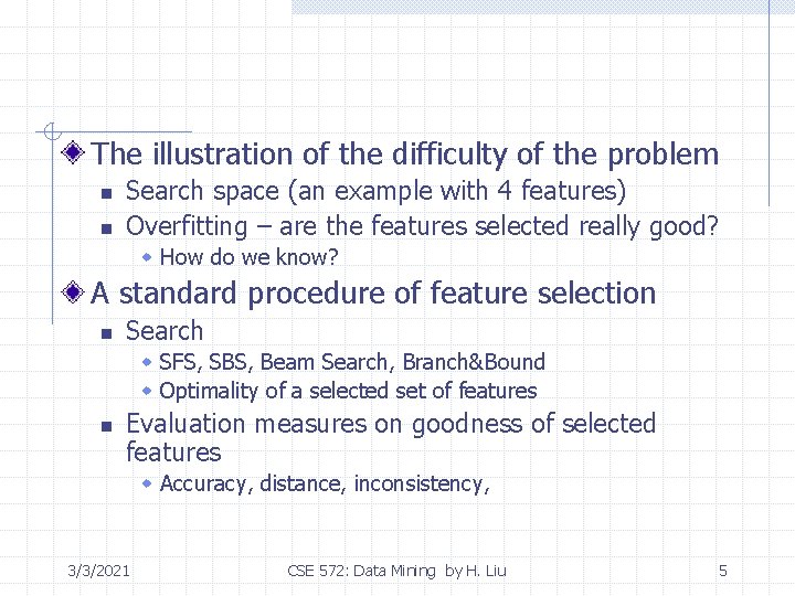 The illustration of the difficulty of the problem n n Search space (an example