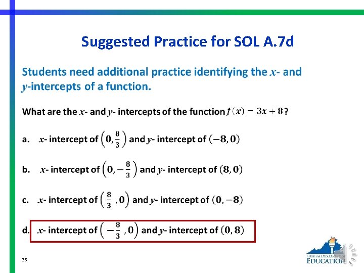 Suggested Practice for SOL A. 7 d • 33 