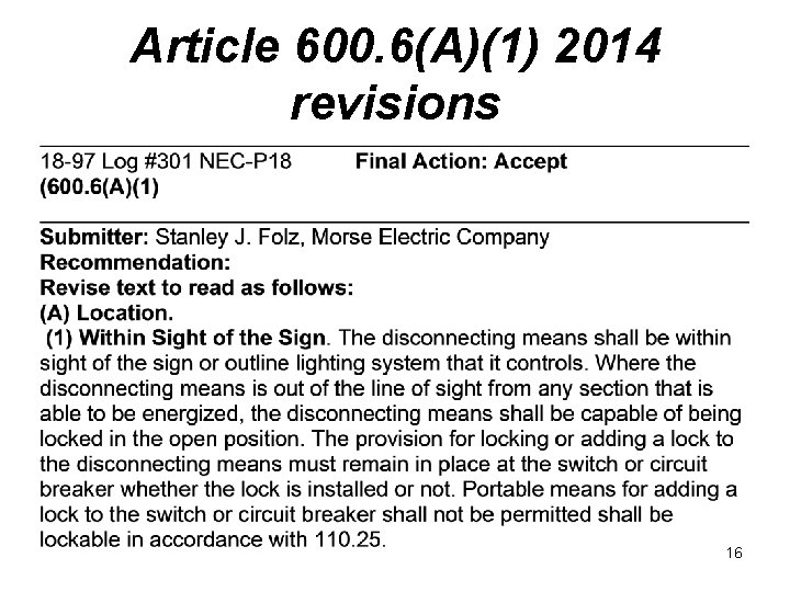 Article 600. 6(A)(1) 2014 revisions 16 