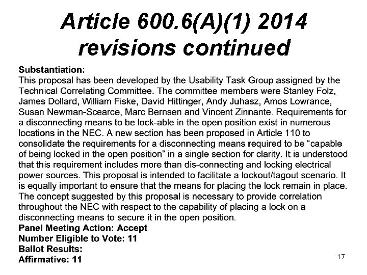 Article 600. 6(A)(1) 2014 revisions continued 17 