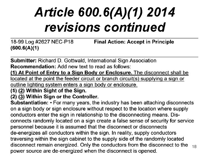 Article 600. 6(A)(1) 2014 revisions continued 18 
