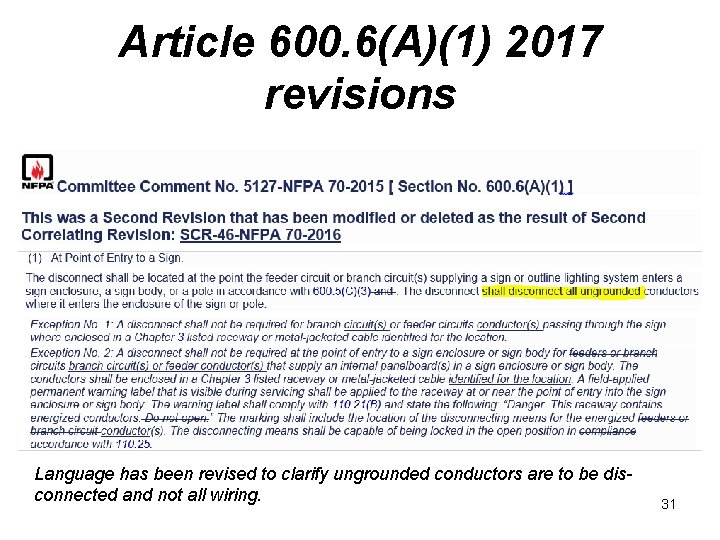Article 600. 6(A)(1) 2017 revisions Language has been revised to clarify ungrounded conductors are