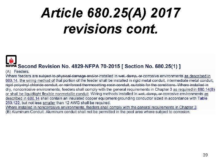 Article 680. 25(A) 2017 revisions cont. 39 