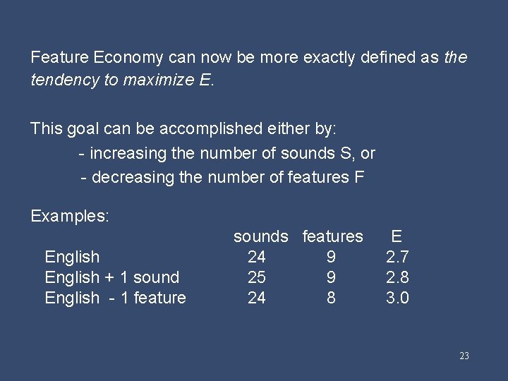 Feature Economy can now be more exactly defined as the tendency to maximize E.