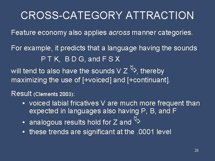 CROSS-CATEGORY ATTRACTION Feature economy also applies across manner categories. For example, it predicts that