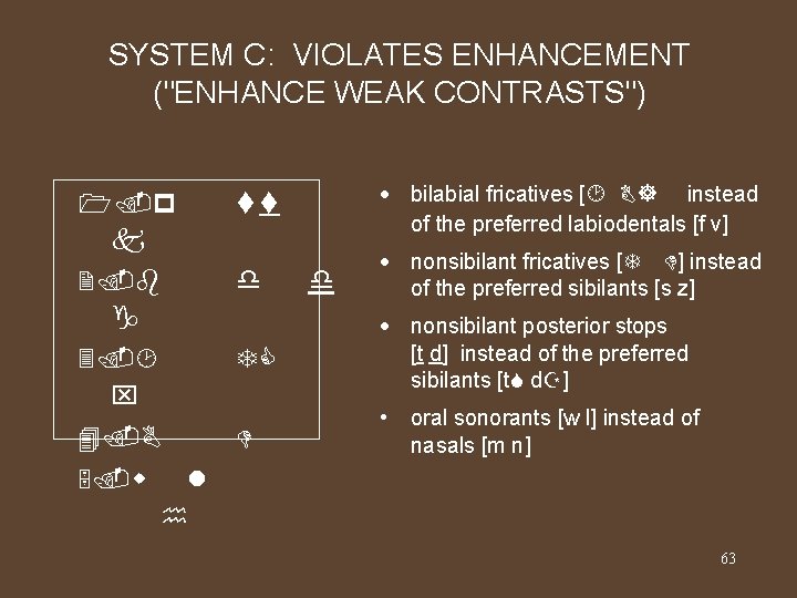 SYSTEM C: VIOLATES ENHANCEMENT ("ENHANCE WEAK CONTRASTS") 1. p k t t · bilabial