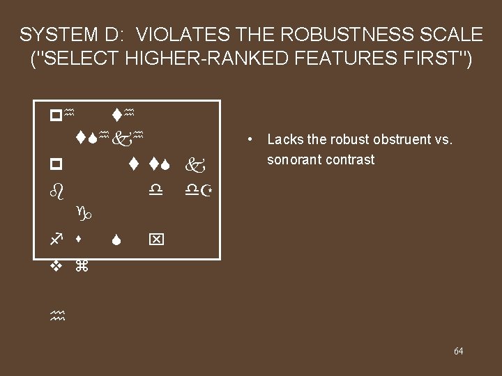 SYSTEM D: VIOLATES THE ROBUSTNESS SCALE ("SELECT HIGHER-RANKED FEATURES FIRST") ph th t h