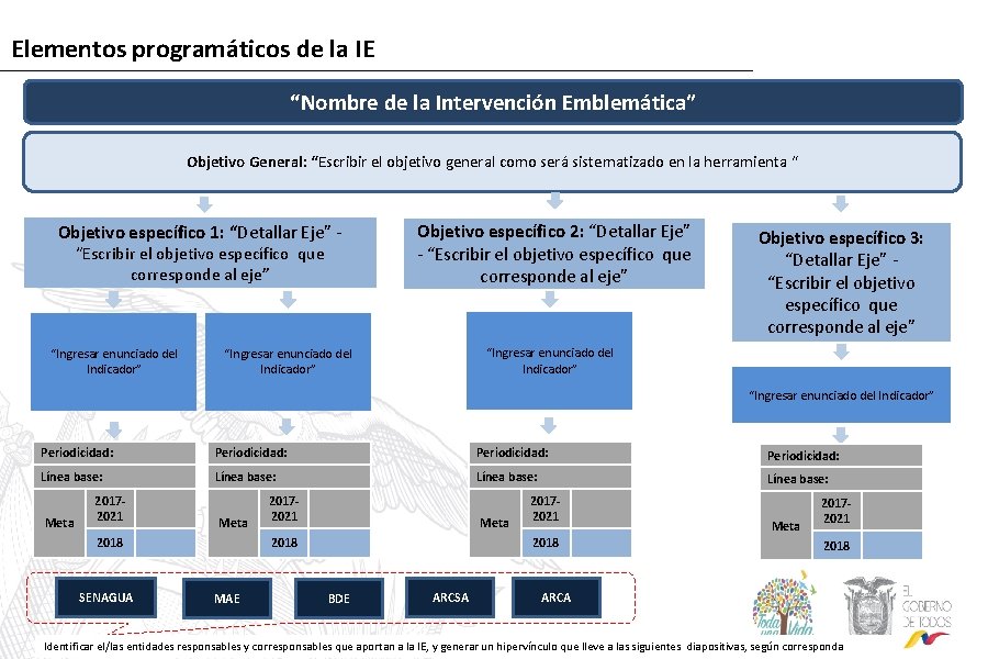Elementos programáticos de la IE “Nombre de la Intervención Emblemática” Objetivo General: “Escribir el