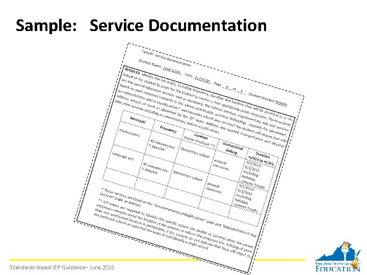 Sample: Service Documentation Standards-based IEP Guidance– June 2016 