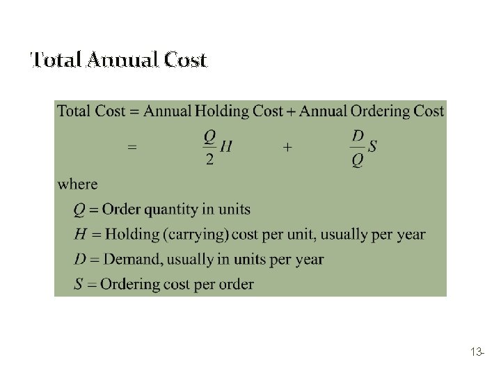 Total Annual Cost 13 - 