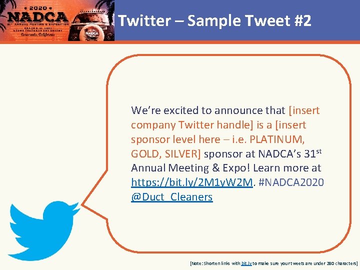 Twitter – Sample Tweet #2 We’re excited to announce that [insert company Twitter handle]