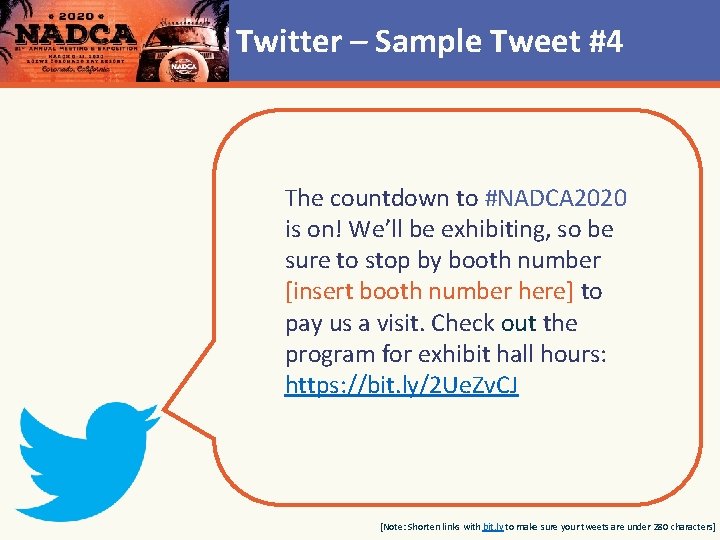 Twitter – Sample Tweet #4 The countdown to #NADCA 2020 is on! We’ll be