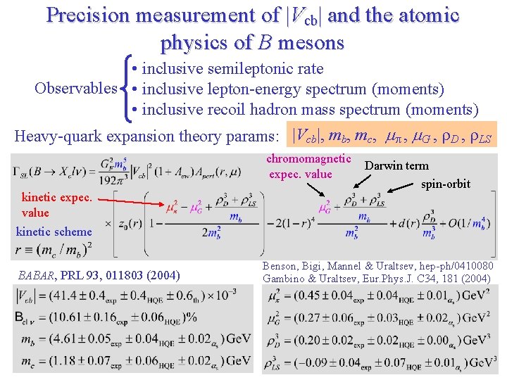 Precision measurement of |Vcb| and the atomic physics of B mesons • inclusive semileptonic