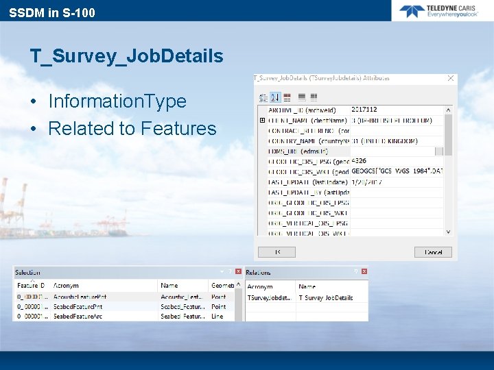 SSDM in S-100 T_Survey_Job. Details • Information. Type • Related to Features 