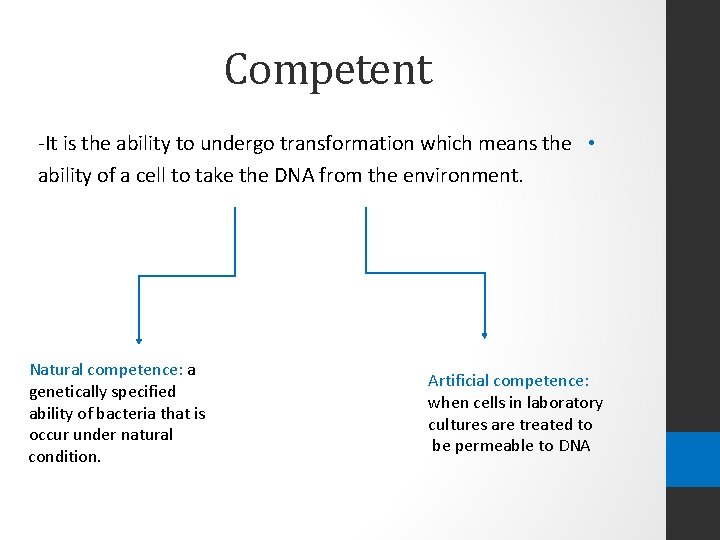 Competent -It is the ability to undergo transformation which means the • ability of