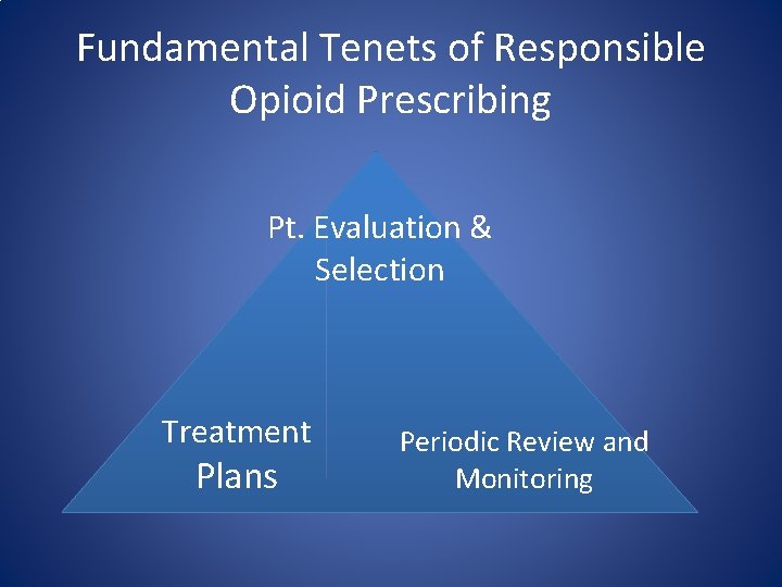 Fundamental Tenets of Responsible Opioid Prescribing Pt. Evaluation & Selection Treatment Plans Periodic Review