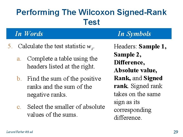 Performing The Wilcoxon Signed-Rank Test In Words 5. Calculate the test statistic ws. a.