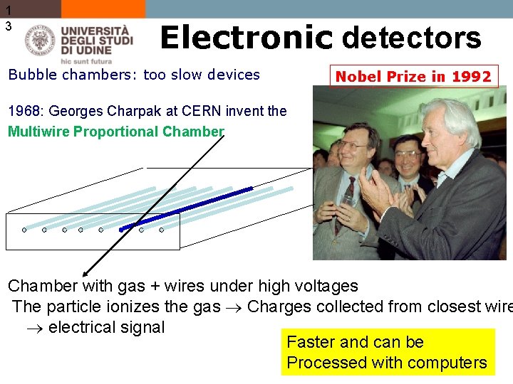 1 3 Electronic detectors Bubble chambers: too slow devices Nobel Prize in 1992 1968: