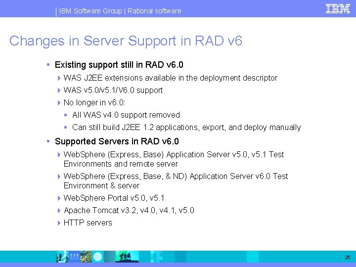 IBM Software Group | Rational software Changes in Server Support in RAD v 6