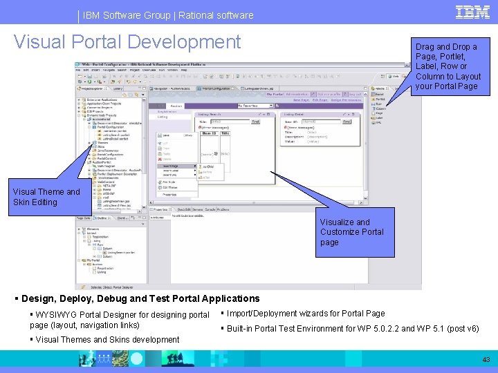 IBM Software Group | Rational software Visual Portal Development Drag and Drop a Page,