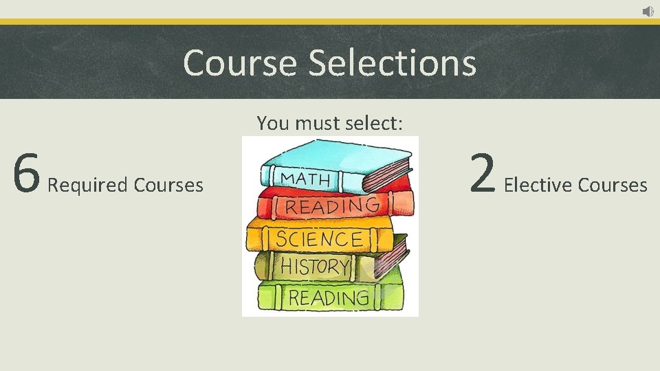 Course Selections 6 You must select: Required Courses 2 Elective Courses 