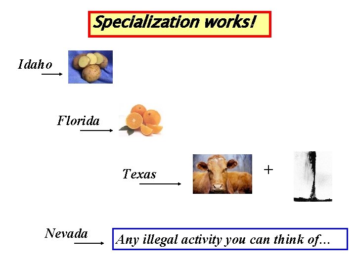 Specialization works! Idaho Florida Texas Nevada + Any illegal activity you can think of… Specialization works! Idaho Florida Texas Nevada + Any illegal activity you can think of…