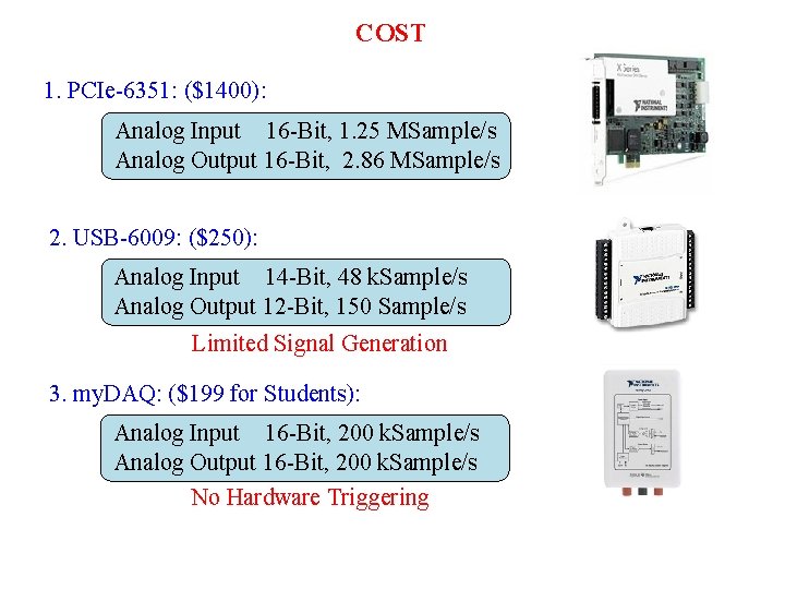 COST 1. PCIe-6351: ($1400): Analog Input 16 -Bit, 1. 25 MSample/s Analog Output 16