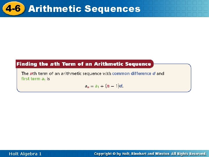 4 -6 Arithmetic Sequences Holt Algebra 1 