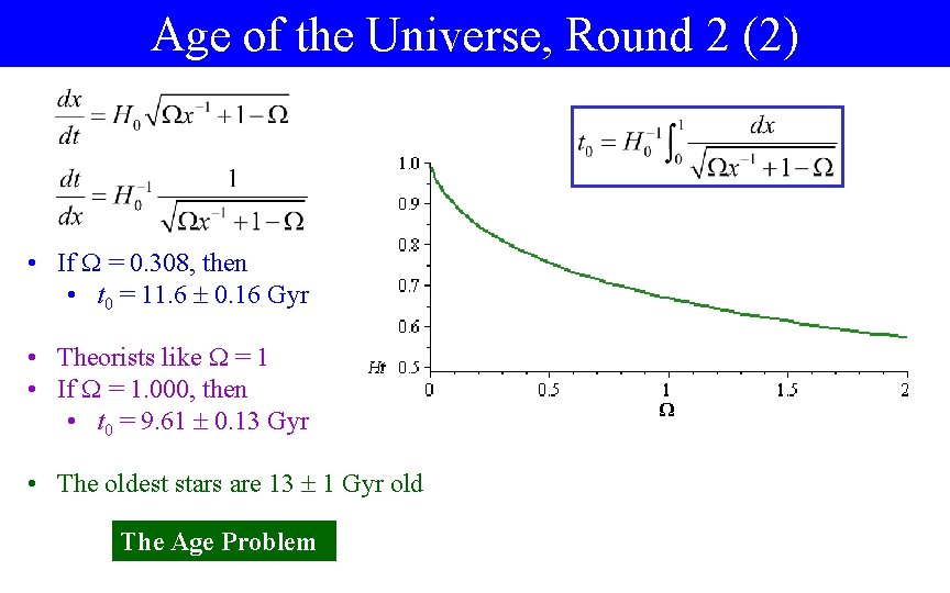 Age of the Universe, Round 2 (2) • If = 0. 308, then •