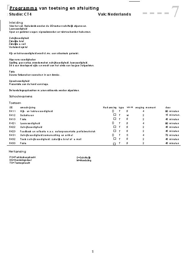 r. Programma van toetsing en afsluiting l Studie: CT 4 Vak: Nederlands Inleiding ----7