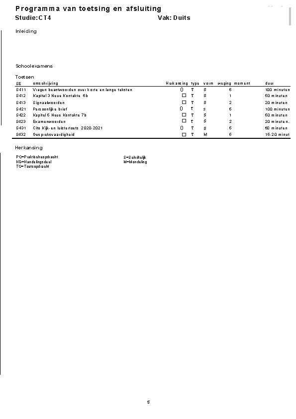 -- Programma van toetsing en afsluiting Studie: CT 4 Vak: Duits Inleiding - l