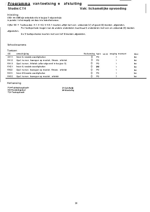 ( Programma van toetsing e l afsluiting Studie: CT 4 Vak: lichamelijke opvoeding Inleiding