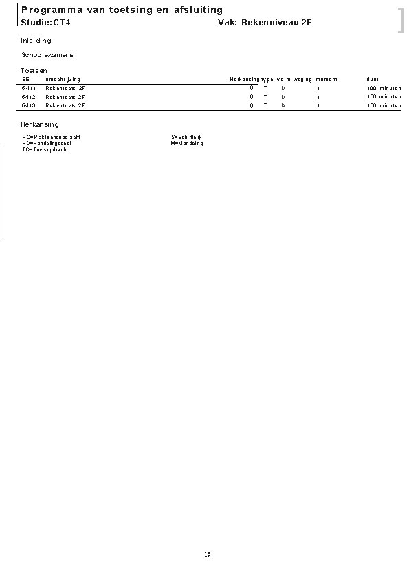 ] Programma van toetsing en afsluiting Studie: CT 4 Vak: Rekenniveau 2 F Inleiding