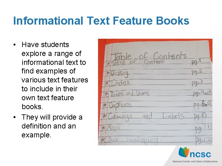 Informational Text Feature Books • Have students explore a range of informational text to Informational Text Feature Books • Have students explore a range of informational text to