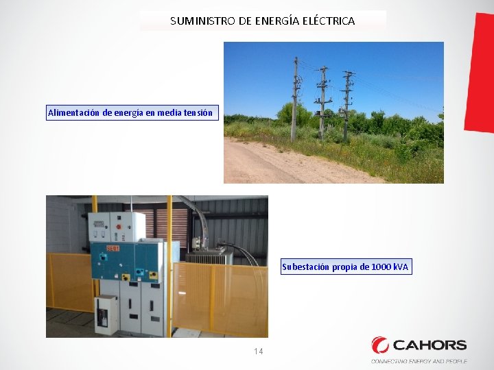 SUMINISTRO DE ENERGÍA ELÉCTRICA Alimentación de energía en media tensión Subestación propia de 1000