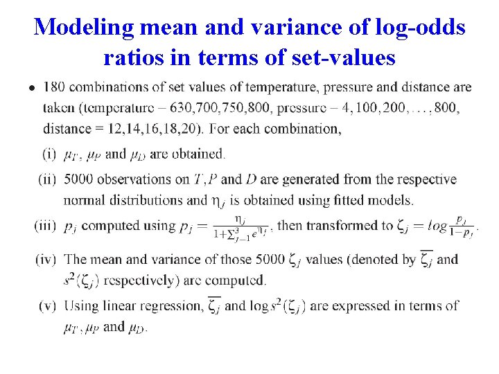 Modeling mean and variance of log-odds ratios in terms of set-values 