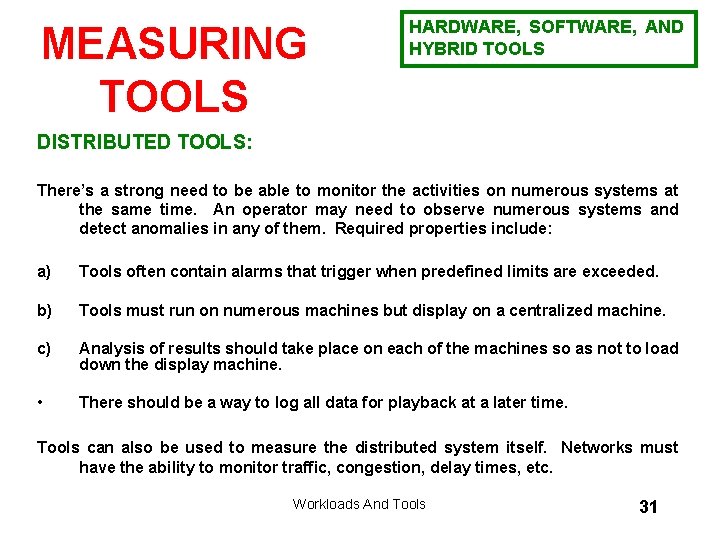 MEASURING TOOLS HARDWARE, SOFTWARE, AND HYBRID TOOLS DISTRIBUTED TOOLS: There’s a strong need to