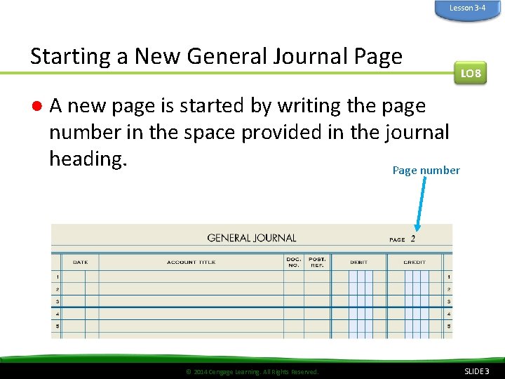 Lesson 3 -4 Starting a New General Journal Page LO 8 ● A new